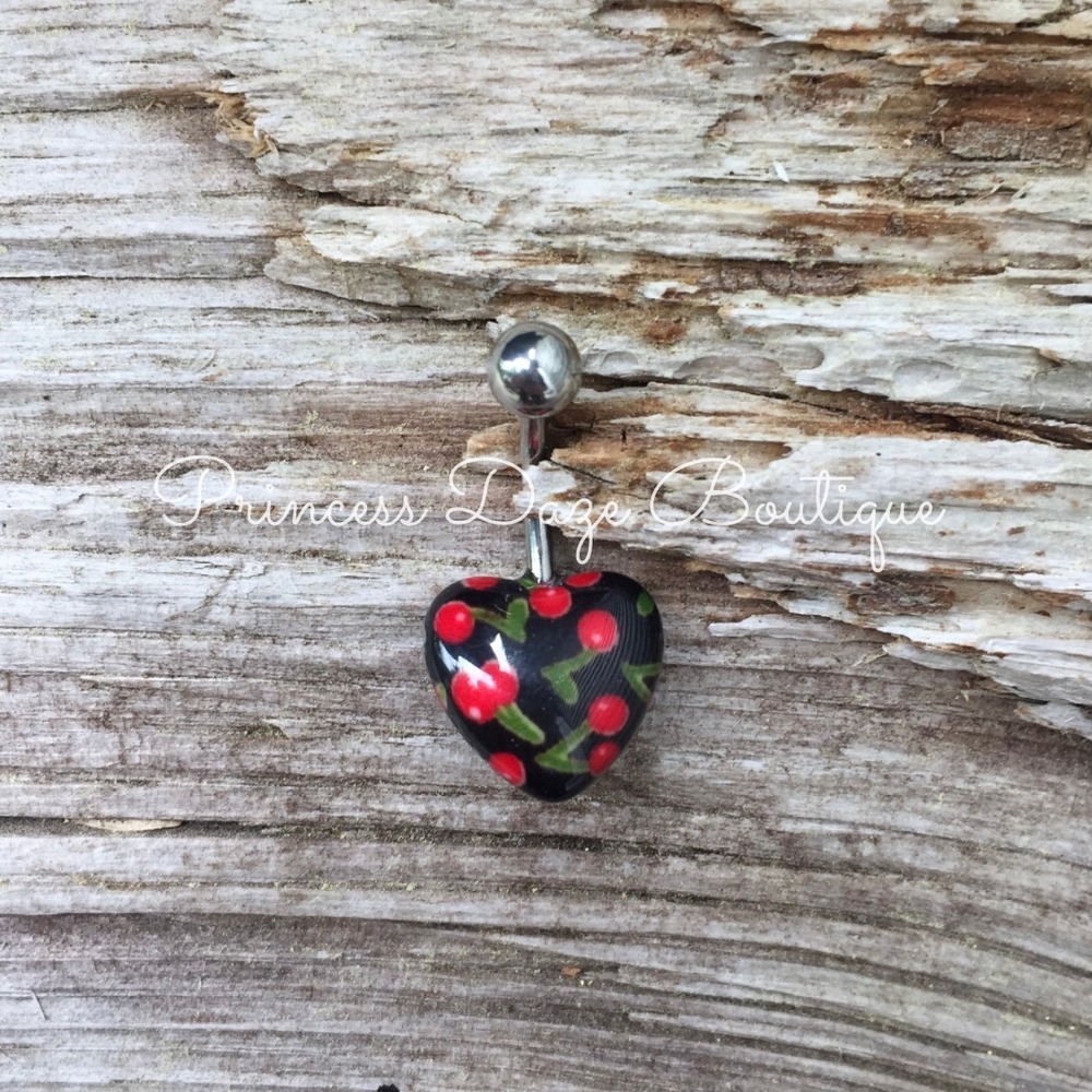 Cherry Heart Belly Button Navel Ring